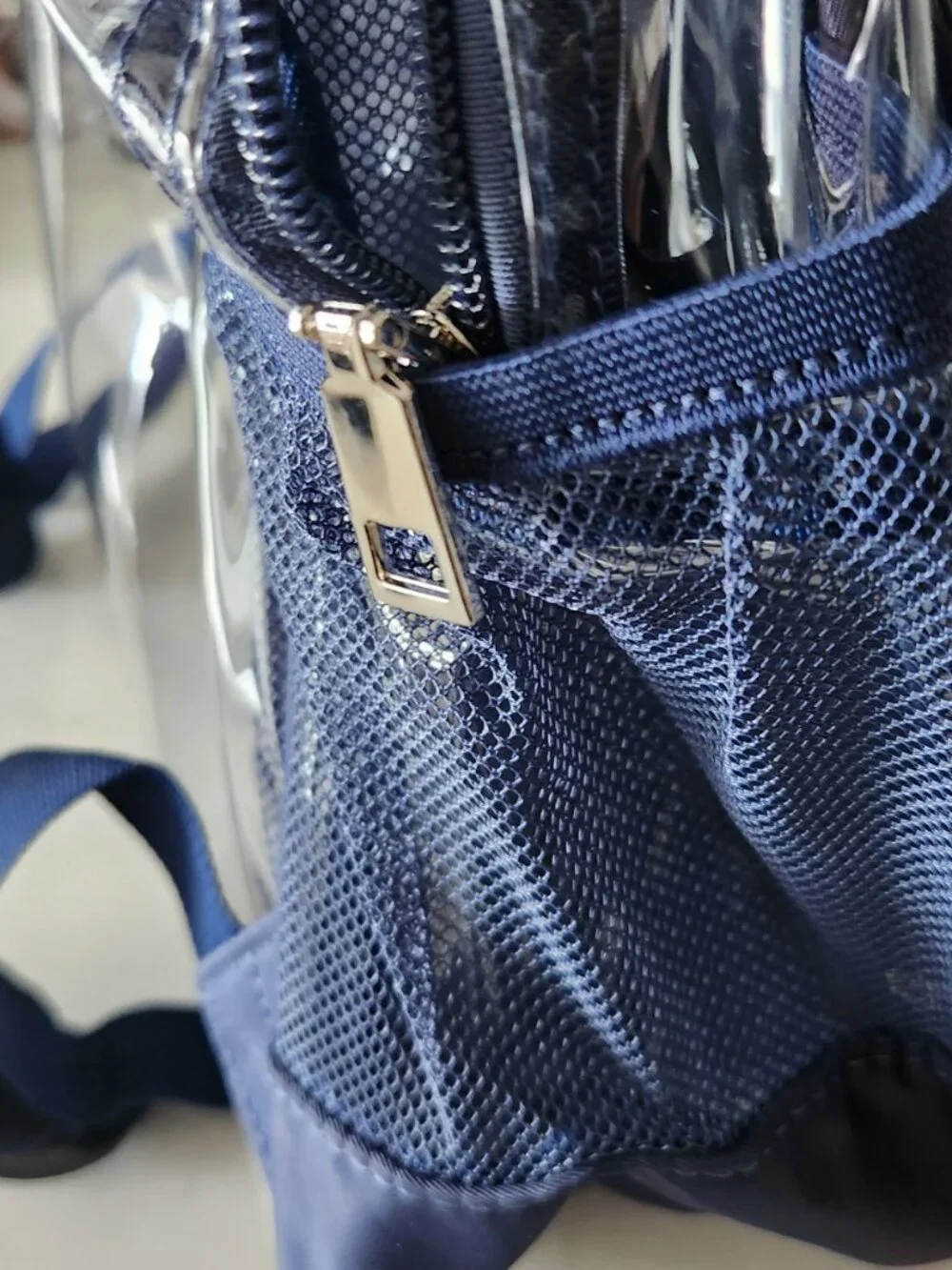 New: Clear Backpack with Navy Blue Trim - Fits 15" Laptop - Picture 8 of 10